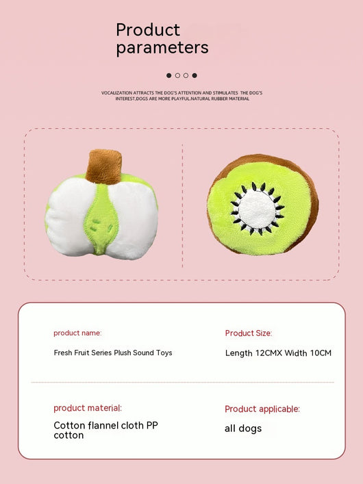 Plush pear dog toy in white and light green with a brown stem, measuring 12cm long by 10cm wide. - Image 15