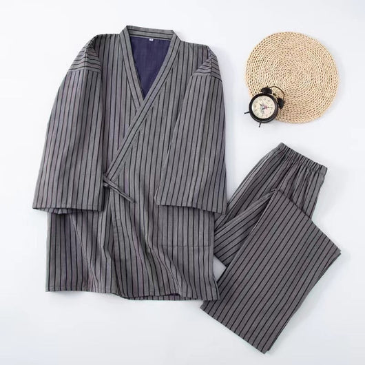 Pijama Doble Capa de Algodón a Rayas con Cordones Estilo Japonés - Image 17