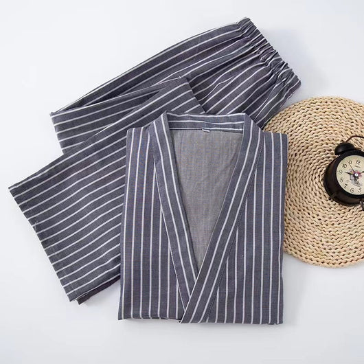 Pijama Doble Capa de Algodón a Rayas con Cordones Estilo Japonés - Image 18