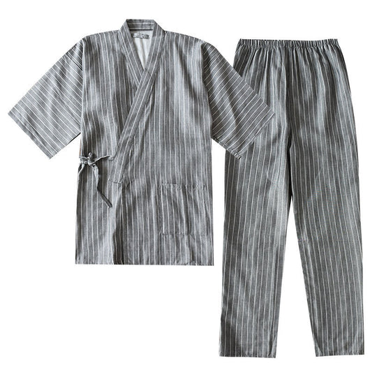 Pijama Doble Capa de Algodón a Rayas con Cordones Estilo Japonés - Image 19