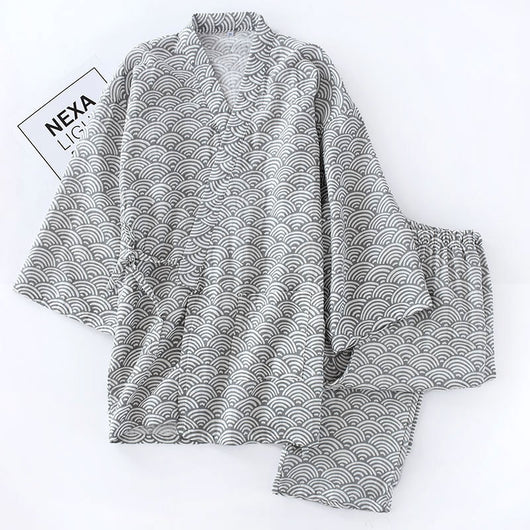 Pijama Doble Capa de Algodón a Rayas con Cordones Estilo Japonés - Image 21