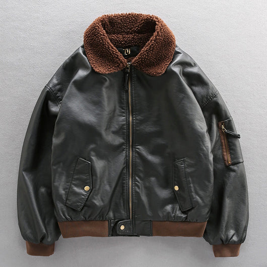 Chaqueta de Cuero Grueso Forrada en Polar para Hombre - Estilo Piloto Aviador - Image 7