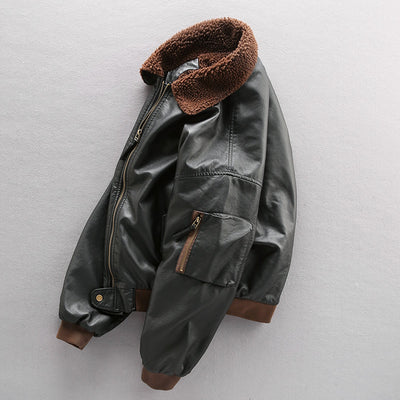 Chaqueta de Cuero Grueso Forrada en Polar para Hombre - Estilo Piloto Aviador - Image 9