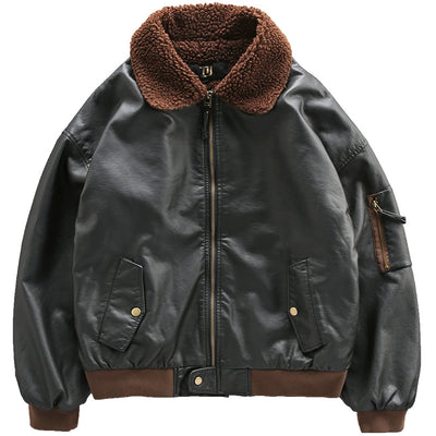 Chaqueta de Cuero Grueso Forrada en Polar para Hombre - Estilo Piloto Aviador - Image 11