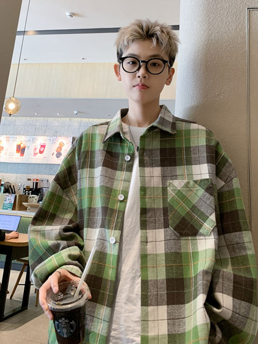 Camisa a Cuadros Manga Larga para Hombre - Primavera y Otoño - Image 15