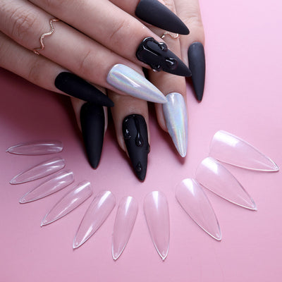 Uñas Postizas Transparentes Puntiagudas Europeas - Adhesivos Ultrafinos Apricot - Image 6