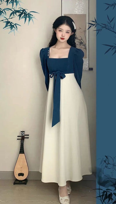 Falda Midi Elegante Estilo Chino Retro con Cuello Cuadrado y Cintura Alta - Image 6