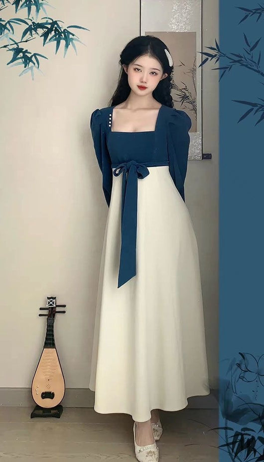 Falda Midi Elegante Estilo Chino Retro con Cuello Cuadrado y Cintura Alta - Image 6