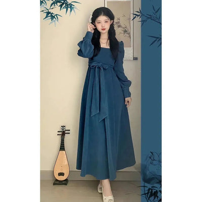 Falda Midi Elegante Estilo Chino Retro con Cuello Cuadrado y Cintura Alta - Image 9