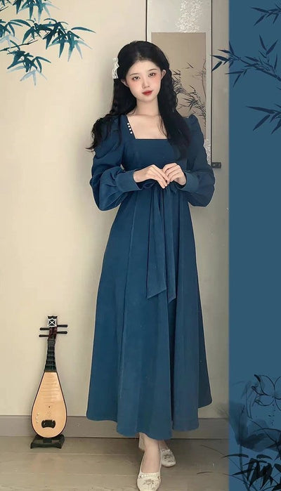 Falda Midi Elegante Estilo Chino Retro con Cuello Cuadrado y Cintura Alta - Image 10