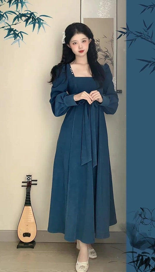 Falda Midi Elegante Estilo Chino Retro con Cuello Cuadrado y Cintura Alta - Image 10