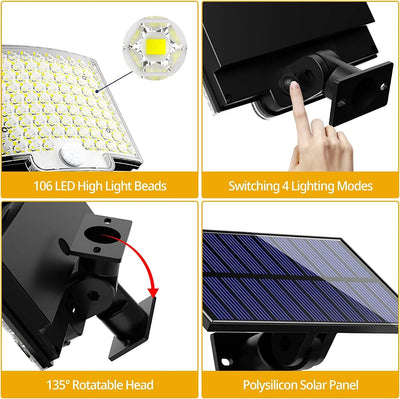 Lámpara Solar de Pared 106 LED - Iluminación Exterior Inteligente - Image 22