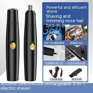 Gold and black three-in-one electric shaver with foil head, hair clipper, nose trimmer, and accessories. - Image 14