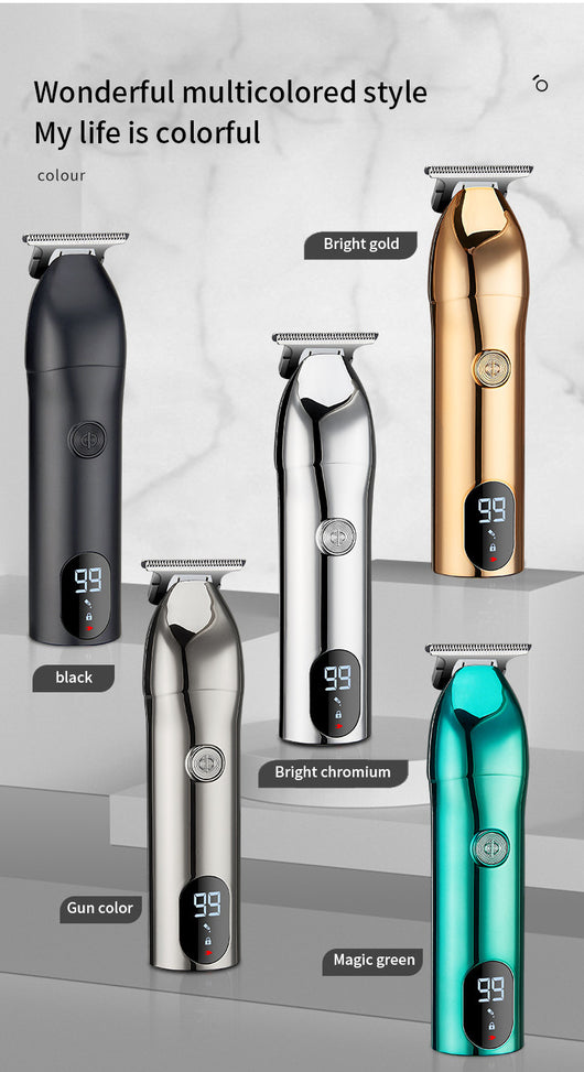 Professional electric hair clipper with a colorful graffiti design, digital display, and a set of guide combs. - Image 25