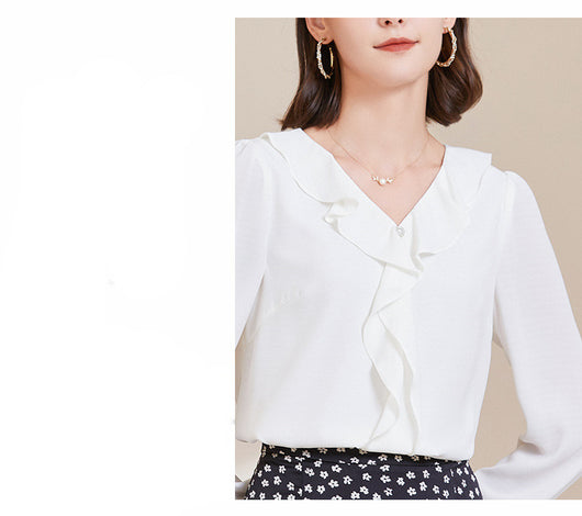 Blusa Elegante de Chifón con Cuello en V y Mangas Largas para Mujer - Image 8