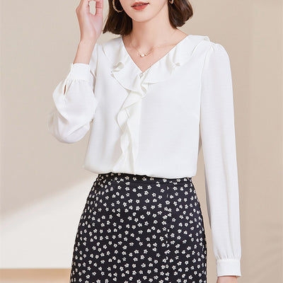 Blusa Elegante de Chifón con Cuello en V y Mangas Largas para Mujer - Image 10