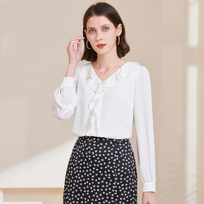 Blusa Elegante de Chifón con Cuello en V y Mangas Largas para Mujer - Image 12