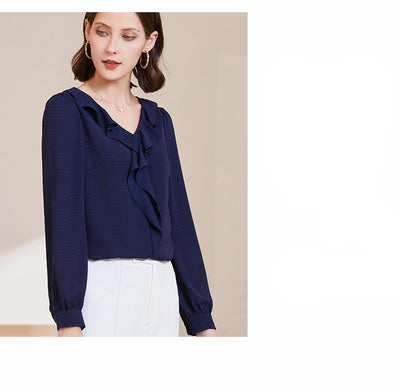 Blusa Elegante de Chifón con Cuello en V y Mangas Largas para Mujer - Image 14