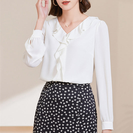 Blusa Elegante de Chifón con Cuello en V y Mangas Largas para Mujer - Image 19