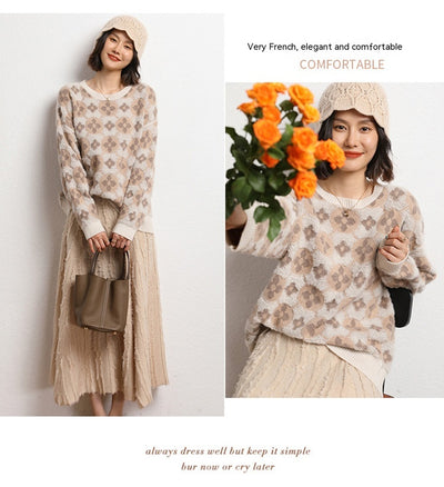 Suéter Crop Tejido Jacquard Doble Capa con Bordado en Lana para Mujer - Image 10