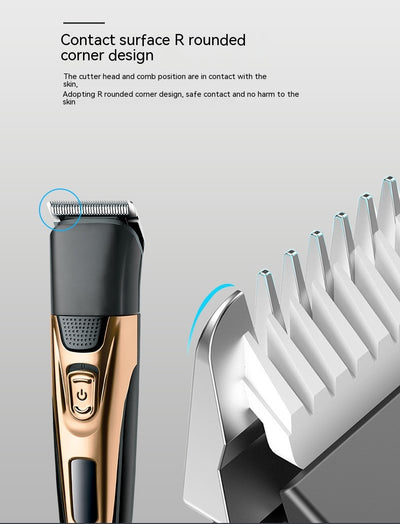 Gold and black three-in-one electric shaver with foil head, hair clipper, nose trimmer, and accessories. - Image 32