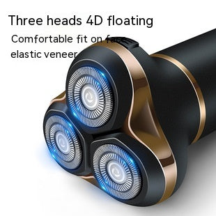 Gold and black three-in-one electric shaver with foil head, hair clipper, nose trimmer, and accessories. - Image 33