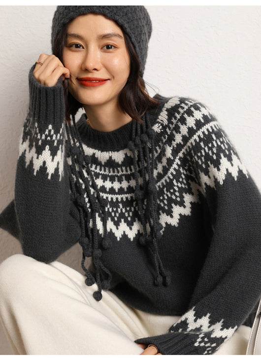 Suéter Jacquard Bicolor Holgado y Cómodo para Mujer - Image 15