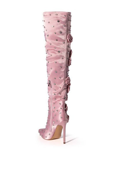 Botas Over-the-knee con Remaches y Detalle de Rosa en Seda - Image 9