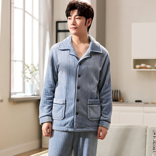 Pijama de Franela para Hombre con Solapa - Abrigo Cardigan Otoño e Invierno - Image 23