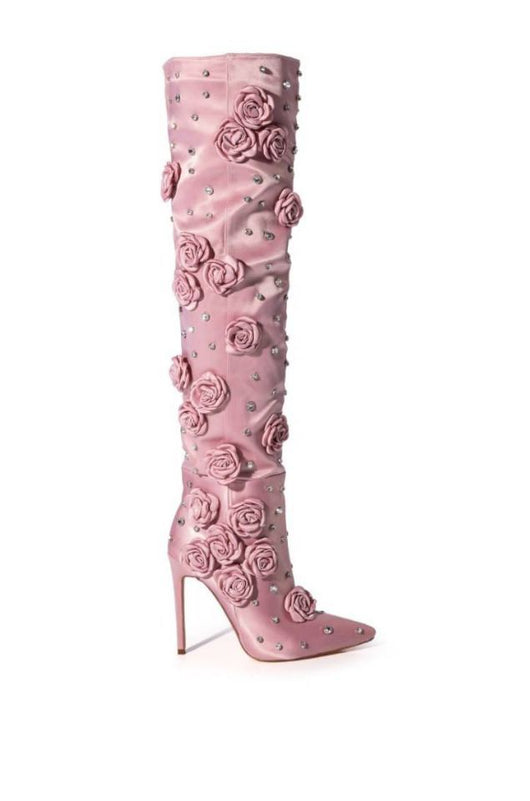 Botas Over-the-knee con Remaches y Detalle de Rosa en Seda - Image 14