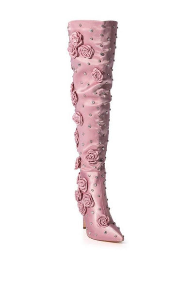Botas Over-the-knee con Remaches y Detalle de Rosa en Seda - Image 16