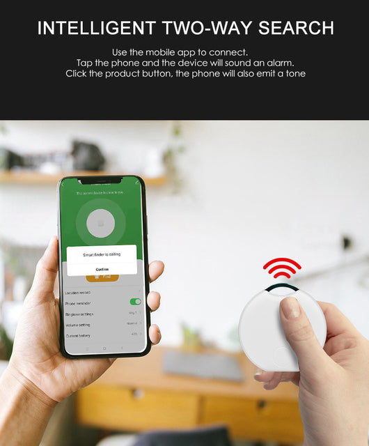 White rectangular Bluetooth pet tracker with rounded corners, a small dot, a line, and a circle on its face. - Image 14
