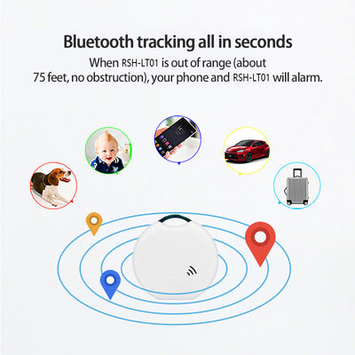White rectangular Bluetooth pet tracker with rounded corners, a small dot, a line, and a circle on its face. - Image 15