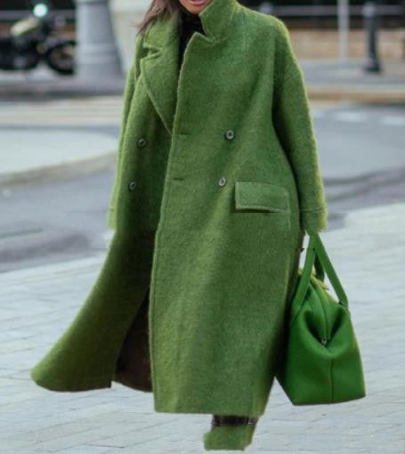 Blazer de Lana Verde Suelta con Solapa - Textura Premium para Commuter - Image 8