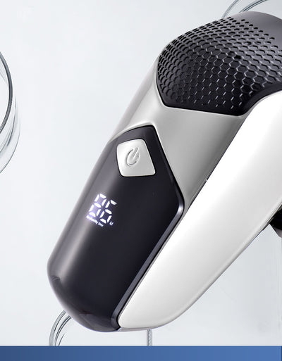 Six-in-one men's electric shaver kit with digital display, multiple interchangeable heads, comb attachments, and charging cable. - Image 13