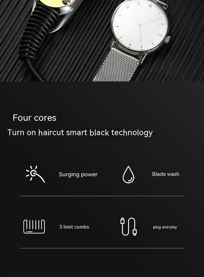 Silver electric hair clipper with cord, 1mm, 2mm, 3mm guide combs, cleaning brush, spray bottle, and manual. - Image 10
