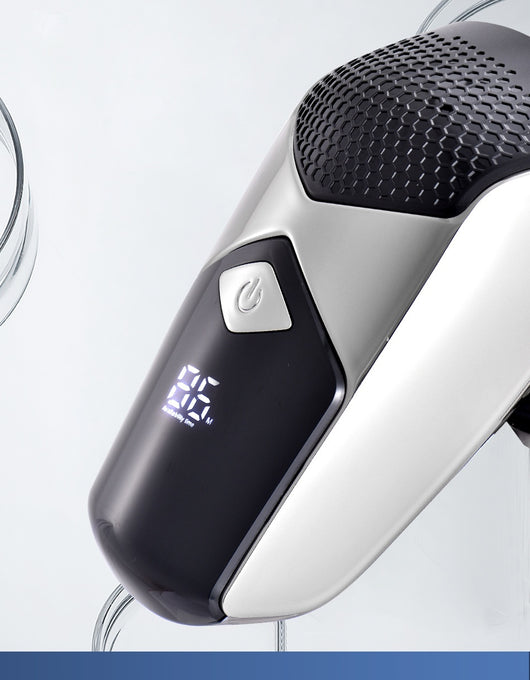 Six-in-one men's electric shaver kit with digital display, multiple interchangeable heads, comb attachments, and charging cable. - Image 23