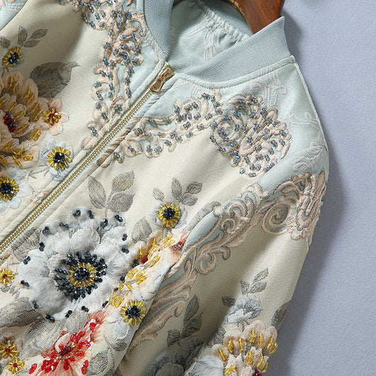 Chaqueta Beisbolera Larga con Peonia Cristalizada y Bordado en Relieve para Mujer - Image 26