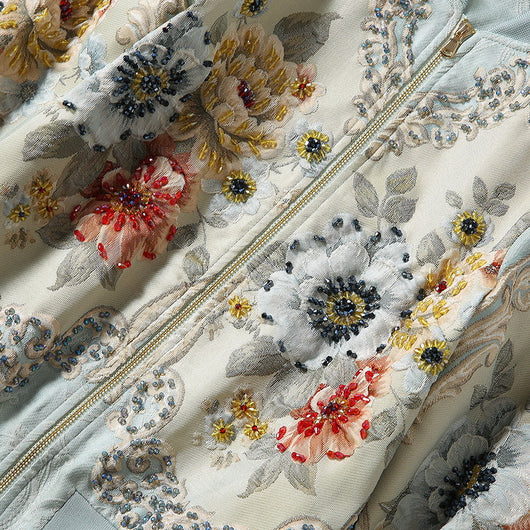 Chaqueta Beisbolera Larga con Peonia Cristalizada y Bordado en Relieve para Mujer - Image 33