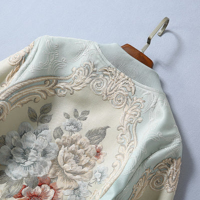 Chaqueta Beisbolera Larga con Peonia Cristalizada y Bordado en Relieve para Mujer - Image 35
