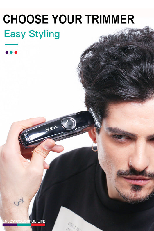 Black VGR rechargeable hair trimmer with silver blade, USB charging cable, cleaning brush, oil, and three guide combs (1mm, 2mm, 3mm). - Image 15
