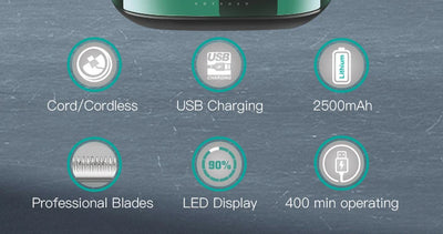 VGR V-671 professional hair clipper in dark green and black with charging base, digital display, and four guide combs. - Image 12