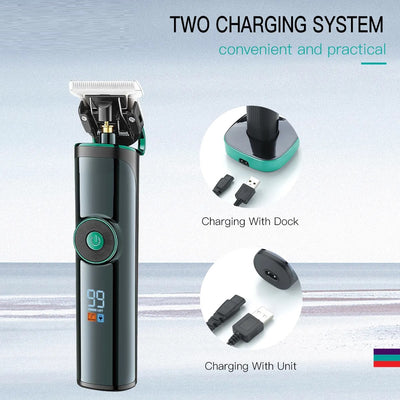VGR V-671 professional hair clipper in dark green and black with charging base, digital display, and four guide combs. - Image 17