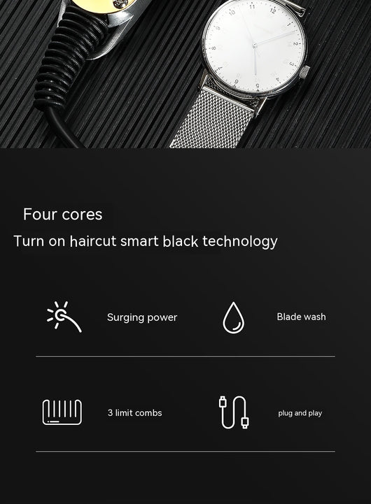 Silver electric hair clipper with cord, 1mm, 2mm, 3mm guide combs, cleaning brush, spray bottle, and manual. - Image 16