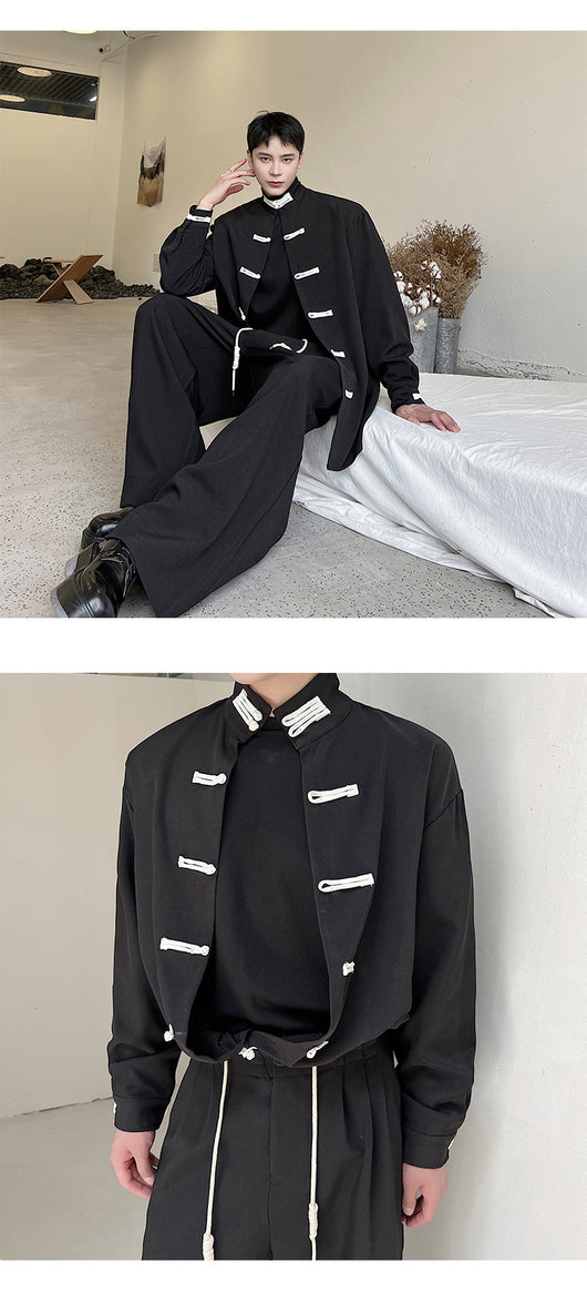 Abrigo Camisa Retro con Cuello de Hebilla para Hombre - Image 8