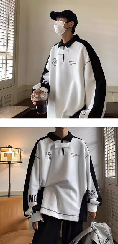 Suéter Polo Hombro Descubierto Estilo Preppy Americano para Parejas - Image 20