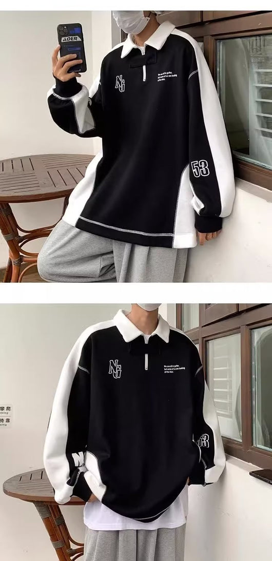 Suéter Polo Hombro Descubierto Estilo Preppy Americano para Parejas - Image 24