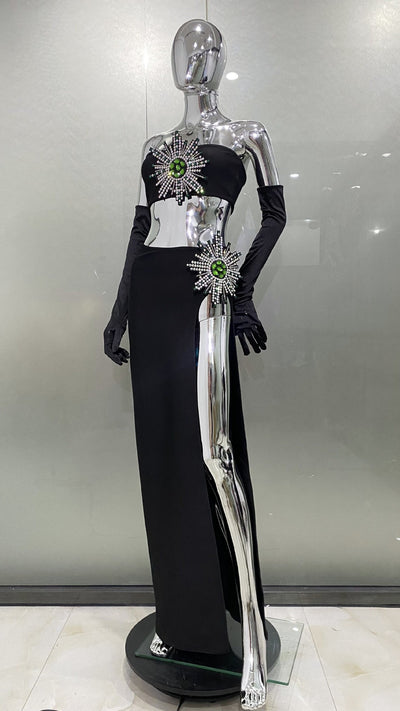 Conjunto Bandage con Crop Top de Strass y Falda Asimétrica - Image 13