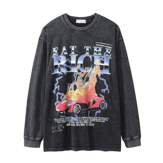 Playera Manga Larga Estampado Flamas - Diseño Europeo Vintage Desgastado - Image 20
