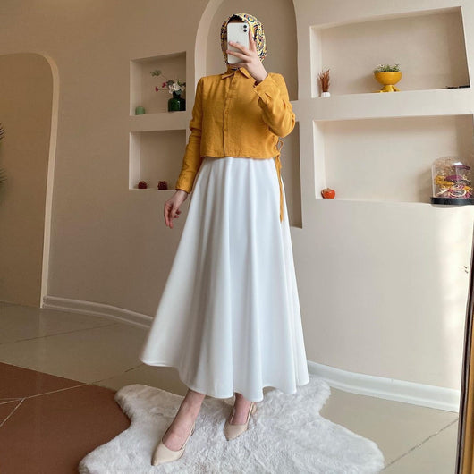 Conjunto Elegante de Blusa Manga Larga y Falda Cintura Alta para Otoño e Invierno - Image 7